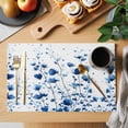 thumbnail image 2 of Blue Botanical Placemats Set of 6 Watercolor Garden Florals Leaf Place Mats Indoor Wipeable Table Mats Washable Cloth Dining Table Placemats for Kitchen Holiday Party Home Decor 13x19 Inch, 2 of 9
