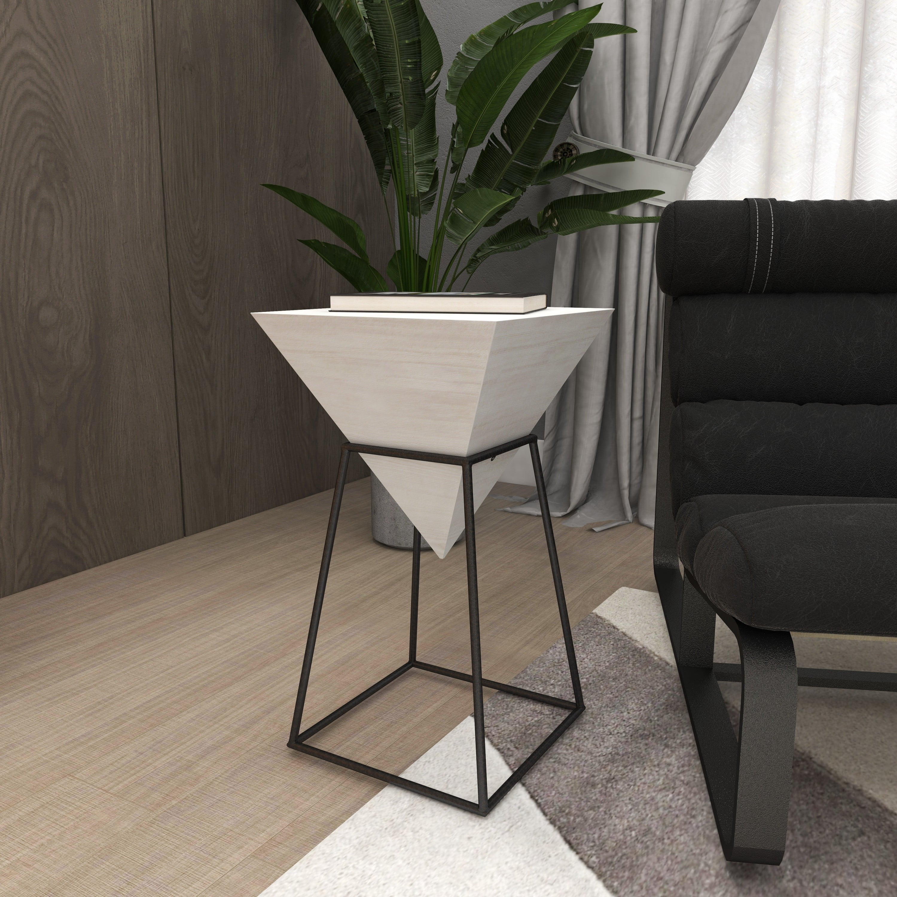 Deco 79 Modern Geometric Accent Table - Inverted Pyramid Wood Top, Black Metal Stand, 14x14x24 Inches