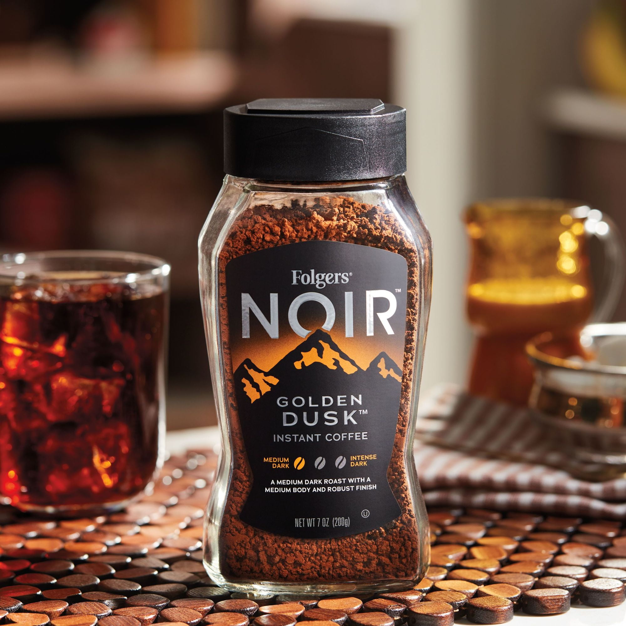 Folgers Noir Golden Dusk Instant Coffee, Medium Dark Roast, 7 Ounce Jar