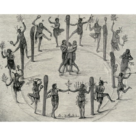 John White Drawings - A Dance Of The Carolina Indians At Roanoke Engraving From The Original Drawing By John White 1540-1606 Virginian Pioneer And English Colonist In America From The Book The Century Illustrated Monthly M