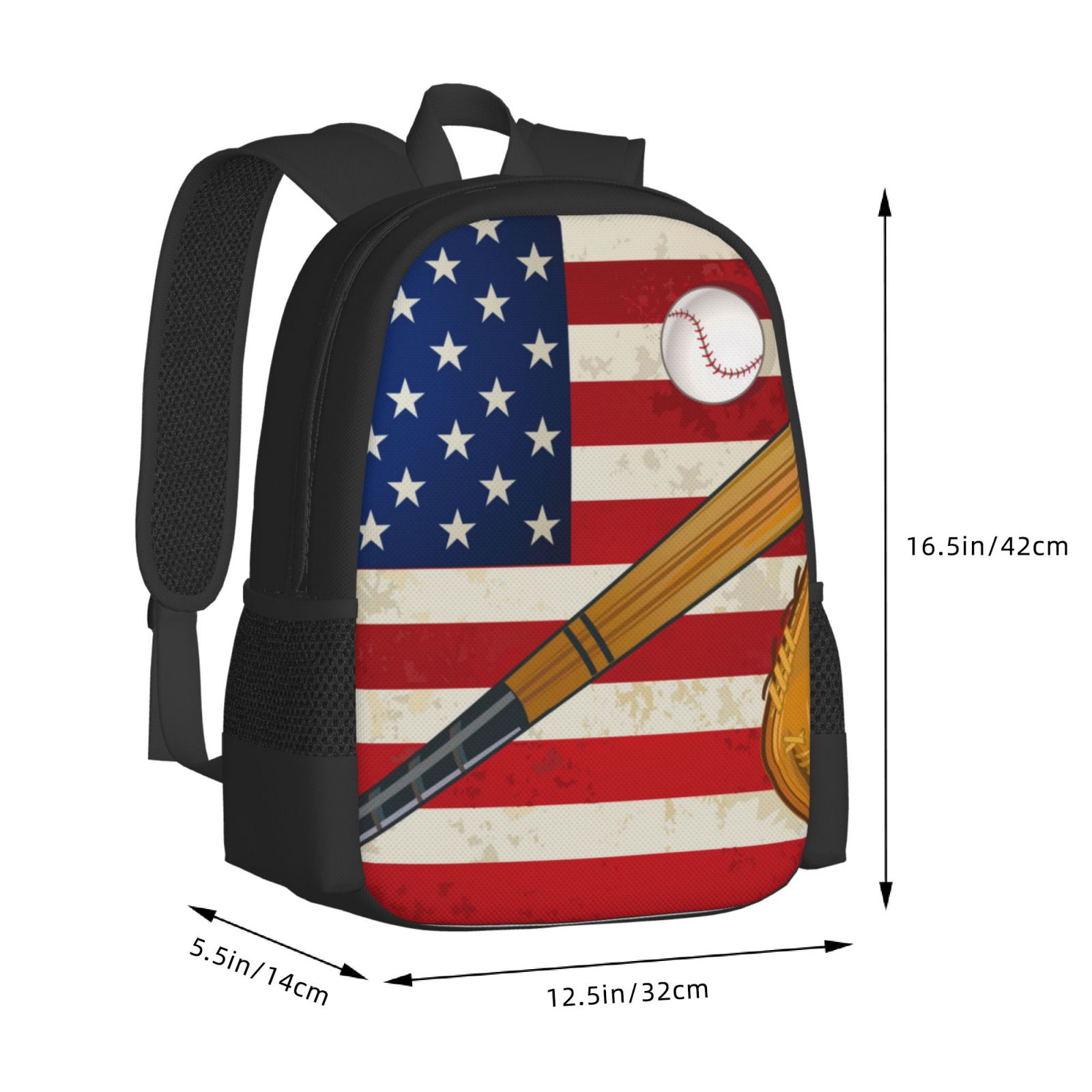 Ratiio American Flag And Baseball Backpack for Men and Women - Durable 600D Oxford Cloth -Large Capacity, Water-Resistant School, Travel, and Hiking Bag