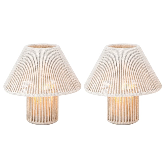 JHY DESIGN Jhy Design 2-Piece Boho Battery Operated Energy Efficient Lamp Sets, White with White White Shades 2 Count