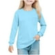 thumbnail image 2 of Cowsor Girl's Crew Neck Solid Color Sweatshirts with No Hood Casual Color Block Long Sleeve Pullover Tops, 2 of 7