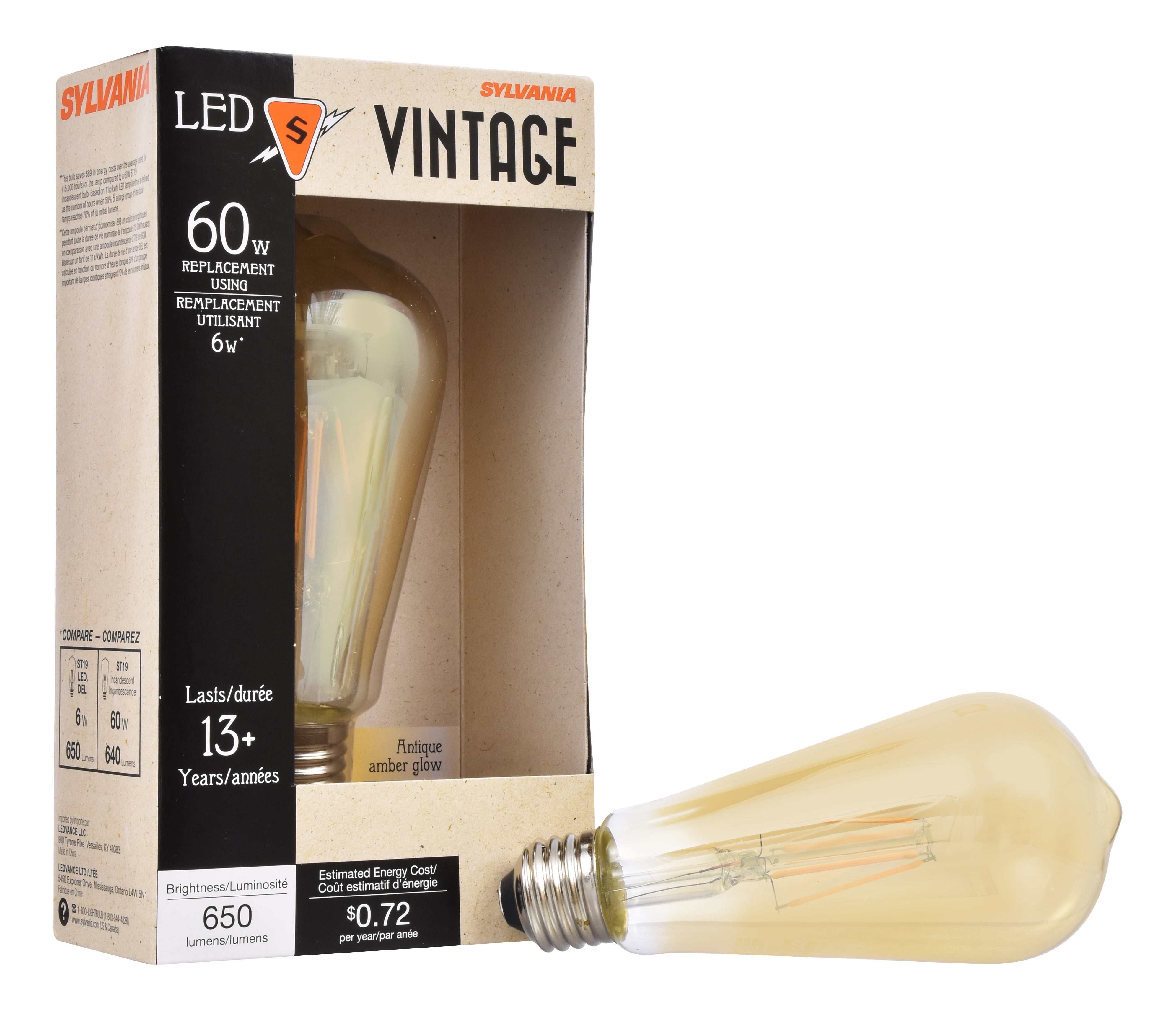 Soft White 2700K 1 Pack Efficient 5W Clear Finish Medium Base ST19 Lamp Sylvania 40254 LED Filament Light Bulb 