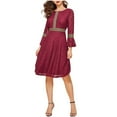 thumbnail image 2 of Blmnix Summer Dresses for Women Elegant Lace Peplum Dresses Crew Neck Red Cocktail-Length 3/4 Sleeve Dress for Women,XXXL, 2 of 5
