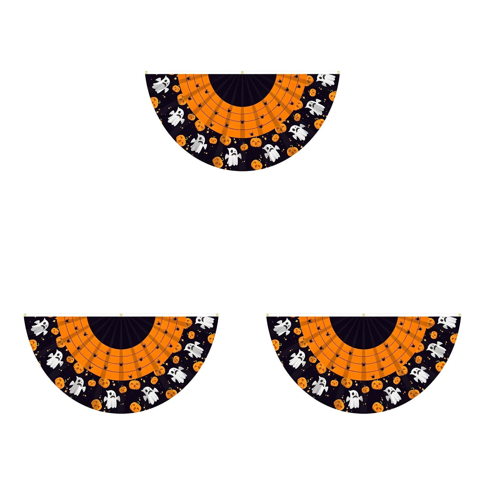 Halloween Flag Bunting Half Fan Hanging Pleated Flag Banner with 3 Grommets for Indoor Outdoor House Holiday Halloween Yard Decorations Party Props Black Orange 2 Pcs