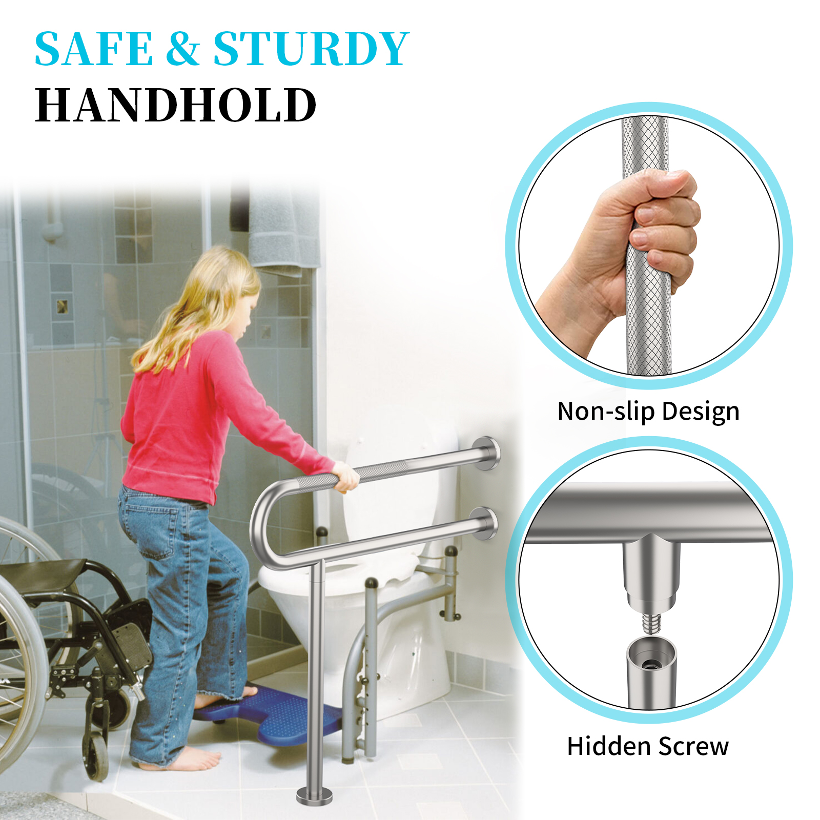 Toilet Grab Bar 30.3 Inch, ZUEXT Anti-Slip Handicap Grab Bars with Paper Holder, Flip-Up Bathroom Toilet Safety Rails, Stainless Steel Knurled Support handrails for Seniors Elderly Disabled Pregnant