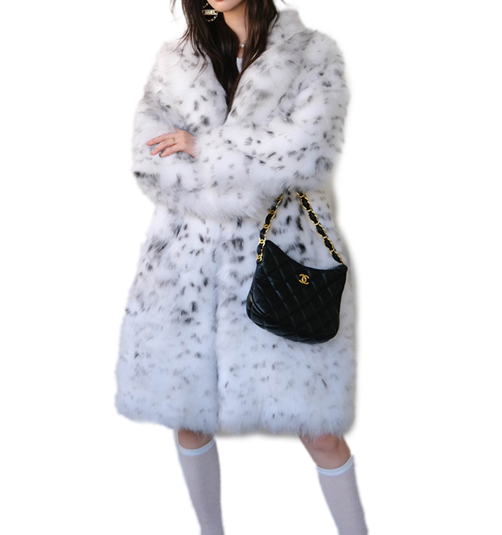 DJBM Women Sexy V-neck Snow Leopard Faux Fur Coat Warm Fuzzy DJBM Women Sexy V-neck Snow Leopard Faux Fur Coat Warm Fuzzy