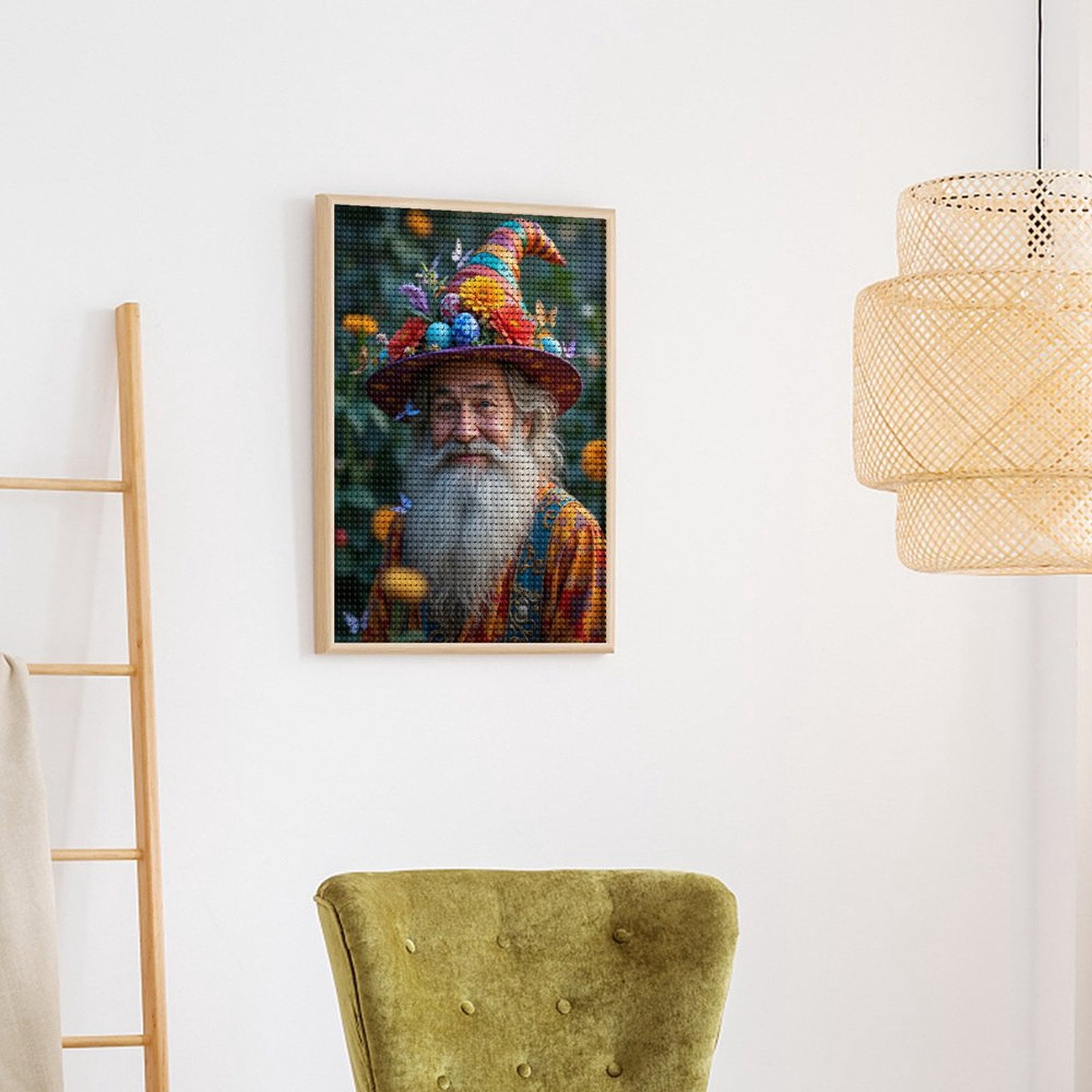 Diamond Art Kits for Adults, Whimsical Wizard Floral Hat Portrait 5D Diamond Painting Kits for Adults Beginners, DIY Full Drill Diamond Painting, Gem Art and Crafts 12x16