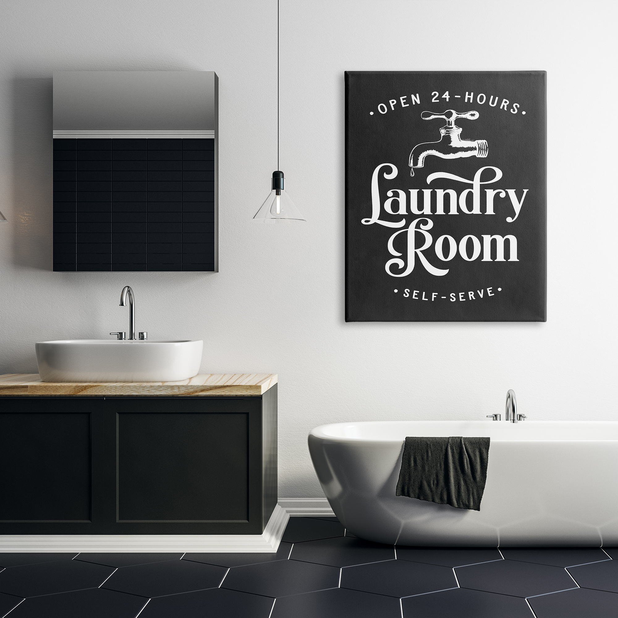 Stupell Industries Laundry Room Self-Service Sign Vintage Faucette Illustration, 36 x 48, Designed by Lettered and Lined