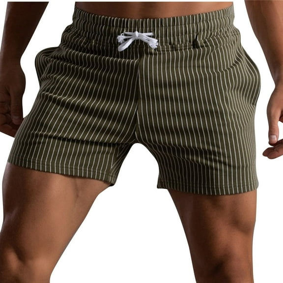 HOOMEUMY Men's Summer Beach Shorts Striped Drawstring Elastic Waist Loose Fit Activewear Gym Workout Shorts with Pockets Green XXXXL