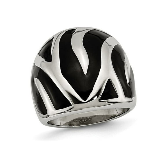 Black Eamel Stainless Steel Zebra Polished Ring