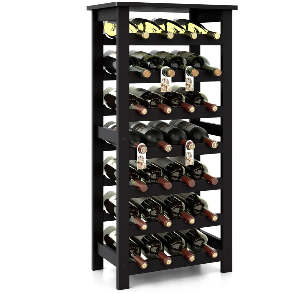 Kepooman 7 Tier Free Standing Wooden Wine Rack Display Shelves for Kitchen Pantry, Hold 28 Bottles, Brown Kepooman 7 Tier Free Standing Wooden Wine Rack Display Shelves for Kitchen Pantry, Hold 28 Bottles, Brown