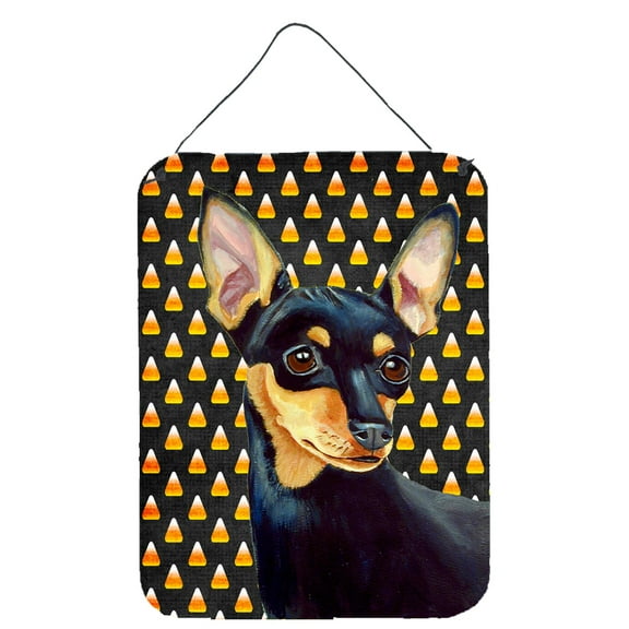 Carolines Treasures LH9076DS1216 Min Pin Candy Corn Halloween Portrait Wall or Door Hanging Prints 12WX16H multicolor