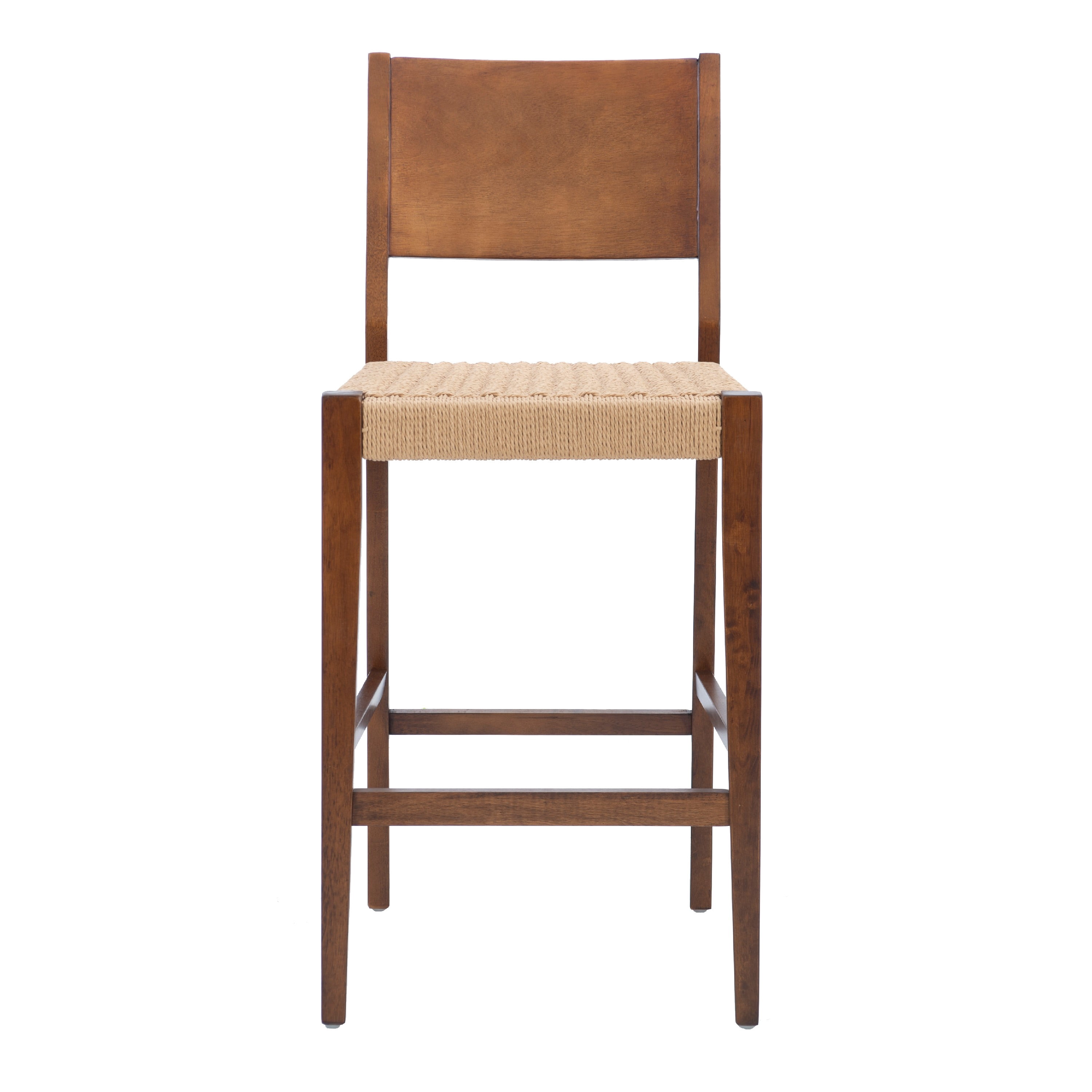 Powell Crawford 29" Indoor Wood Bar Stool with Handwoven Rope Seat, Set of 2, Brown/Natural