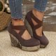 thumbnail image 5 of Sandalias de Cuña de las Mujeres Casuales Más Tamaño Redondo Del Dedo Del Pie Cerrado Del Dedo Del Pie, Correa Elástica Crisscross Confort Versátiles Zapatos de Verano, 5 of 9