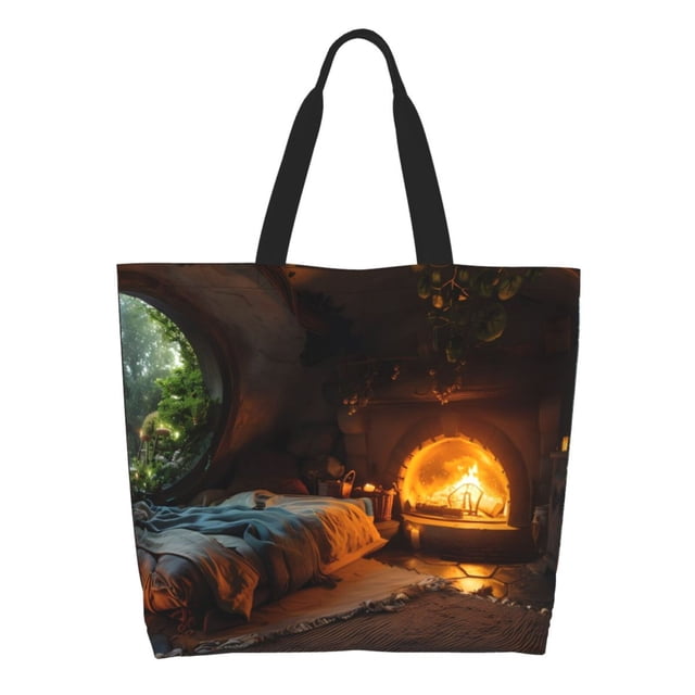 Balery Cozy Tree Hole Cabin Bolsa Tote Estilo Estético con Cremalleras, Bolsa de Hombro, Bolsa de Compras Grande y Plegable