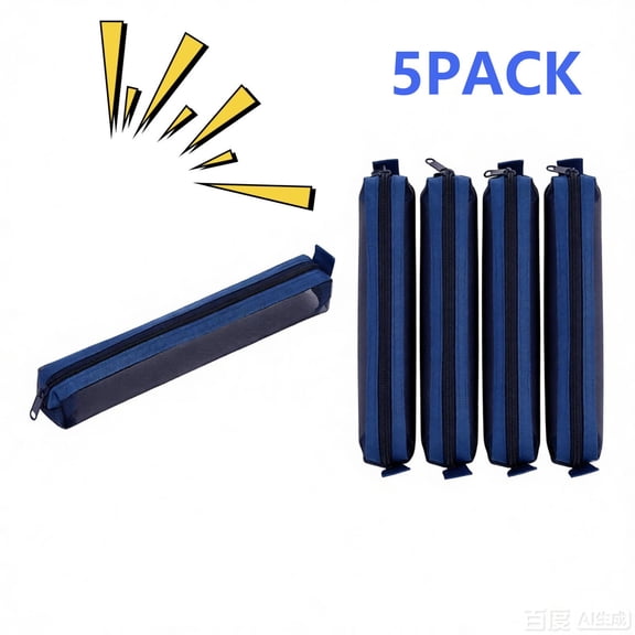 FEOLGEHLY 5Pcs Cute Pencil Case with Sturdy Zipper, Small Lightweight Mesh Pencil Pouch, Simple Fashionable Pencil Box Bag Stationery Organizer for Office Travel Teen Men Women, 9×2Inch Blue