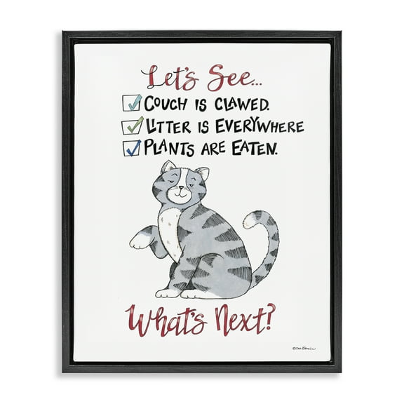 Stupell Industries Funny Troublemaker Cat Animals Painting Black Floater Framed Canvas Art Print Wall Art, 17 x 21