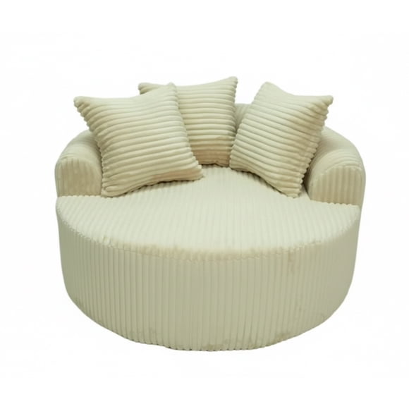 Ilios Innova | Sillón Circular Forli Beige, Sillón de Descanso Extra Grande con 3 Cojines, Tela Chenille Acanalada Suave, Estructura de Memory Foam