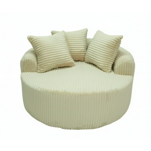 Ilios Innova | Sillón Circular Forli Beige, Sillón de Descanso Extra Grande con 3 Cojines, Tela Chenille Acanalada Suave, Estructura de Memory Foam