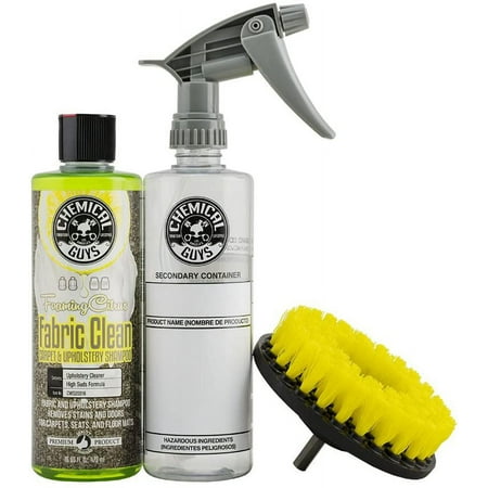 Chemical Guys CWS203 - HOL315 Foaming Citrus Fabric Clean  Easy-to-Use Drill Brush Carpet & Upholstery Fabric Cleaning Kit (Car Carpets  Seats & Floor Mats)  16 fl oz  Citrus Scent 16 oz CARPET CLEANING KIT
