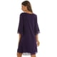 thumbnail image 4 of Pijama de encaje sexy con escote en V de algodón puro para el hogar, camisón holgado de manga tres cuartos para mujer de talla grande, 4 of 6