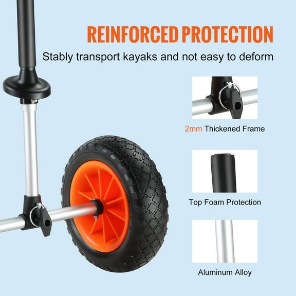 Universal Detachable Kayak Trolley Cart, 280lbs Load, 10" Puncture-Proof Tires, Top Foam Protection, Fits Most Kayaks