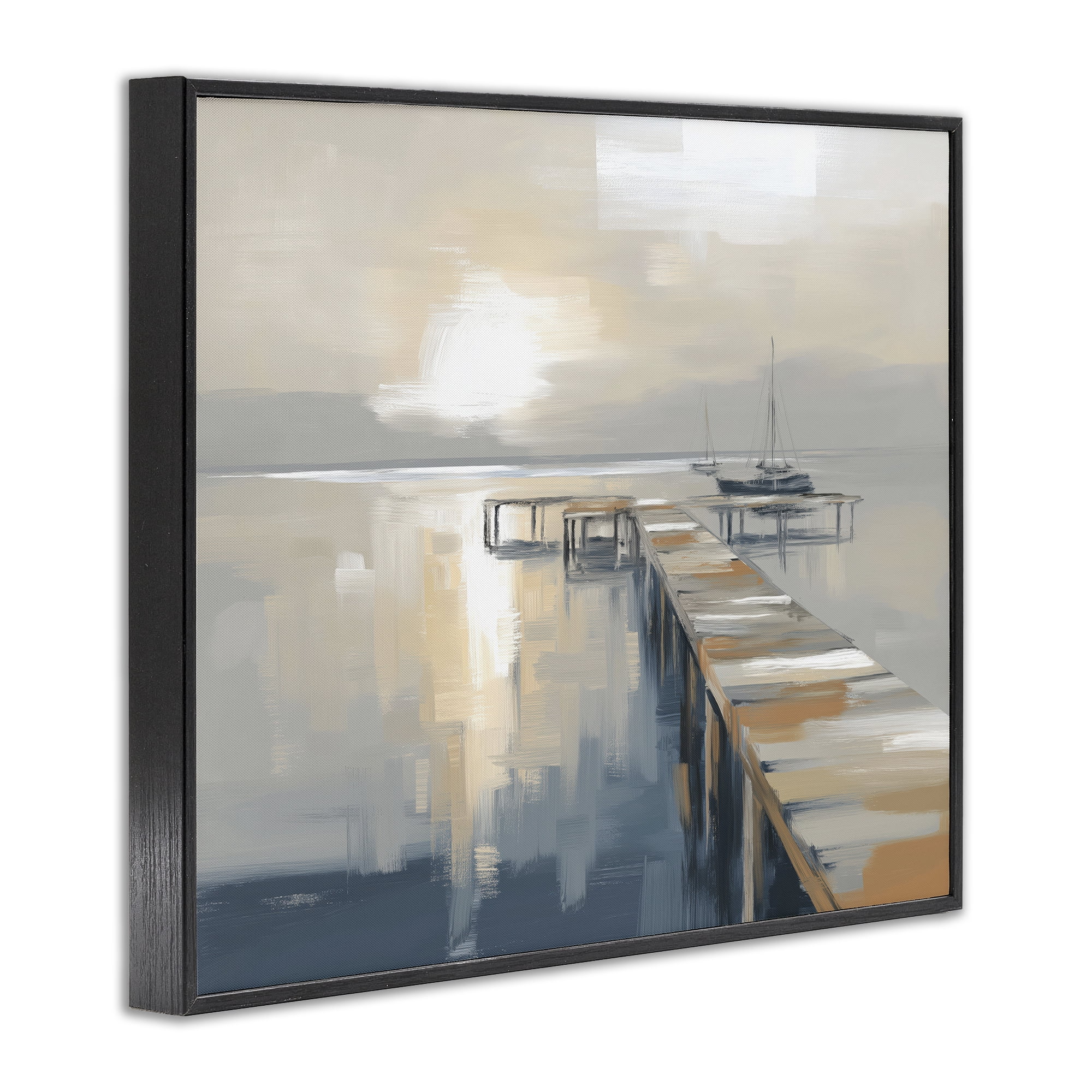 Stupell Industries Pier with Sailboat Seascape Black Framed Giclee Art, design by Kim Curinga