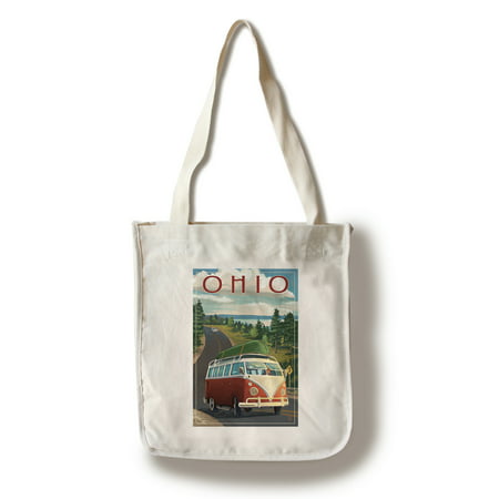 Ohio - Camper Van & Lake - Lantern Press Artwork (100% Cotton Tote Bag -