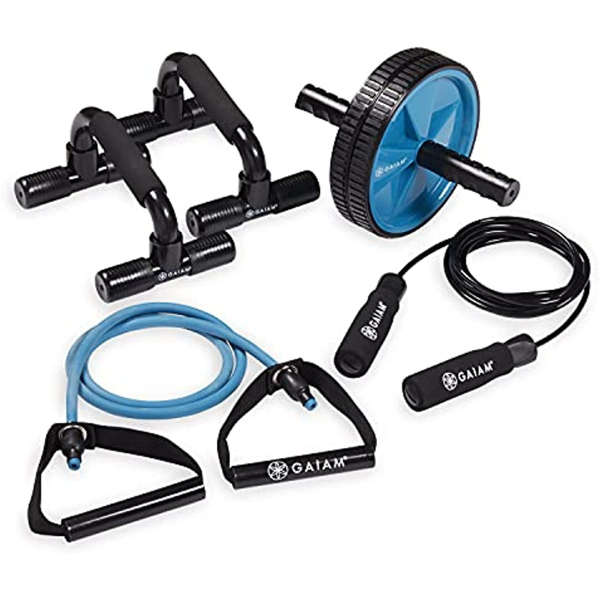 Gaiam Home Gym Kit Equipment Set for Men and Women Includes Ab Wheel