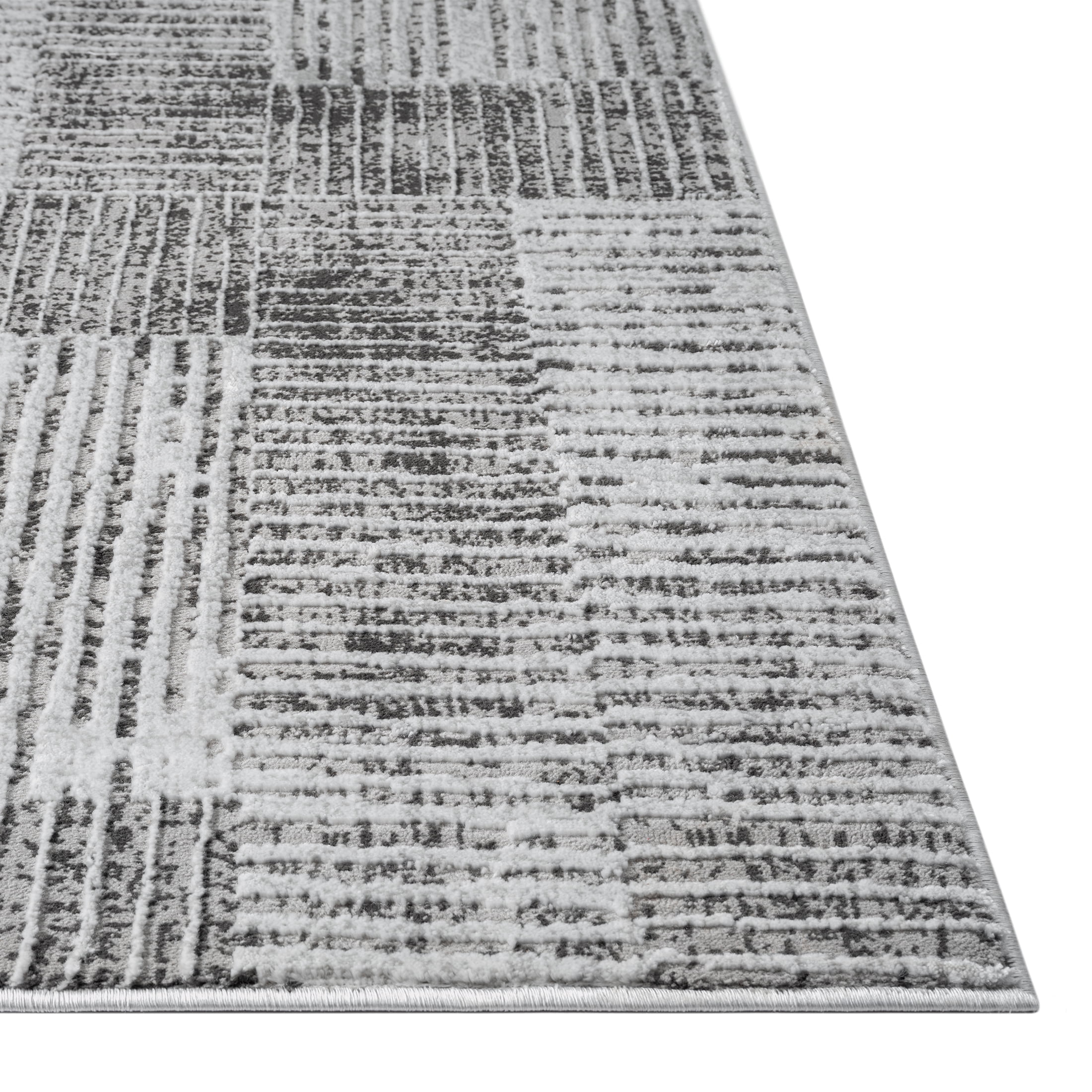 Better Homes & Gardens Grey Linear Square Geo High-Low Indoor Area Rug, 5' x 7'