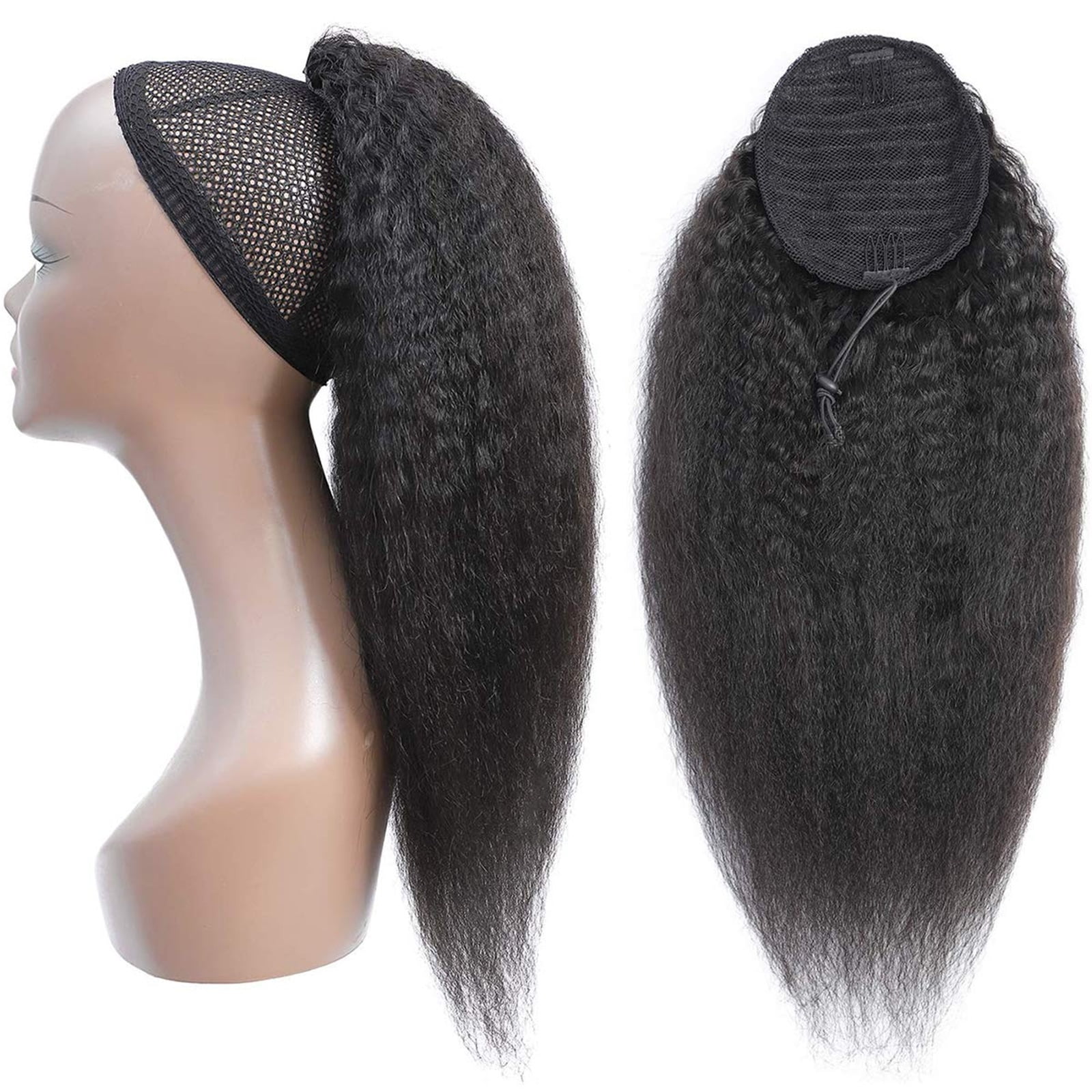 Straight Ponytail Brazilian Remy Human Hair Extension Wrap Around Drawstring In Ponytail for Women