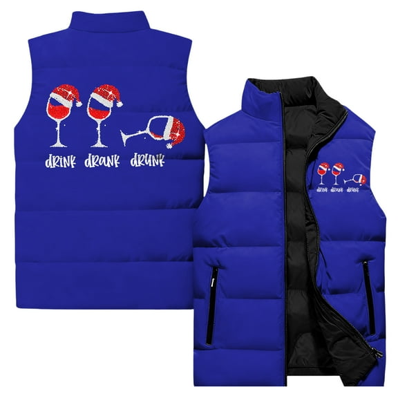 Ladies' Casual and Fashionable Sleeveless Vest with Christmas Print, Cotton Jacket for Everyday Wear and Outdoor Activities,Blue,3XL