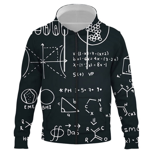 Sudadera con capucha y cremallera para niño y niña, con estampado 3D de fórmula matemática, estilo Harajuku, cuello redondo, informal, de manga larga
