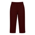 thumbnail image 5 of Women High Waist Stretch Straight Capri Pants, Split Hem Cropped Trousers with Side Pockets Summer office Commute Daily Casual Bottoms Wine XL(XL), 5 of 8
