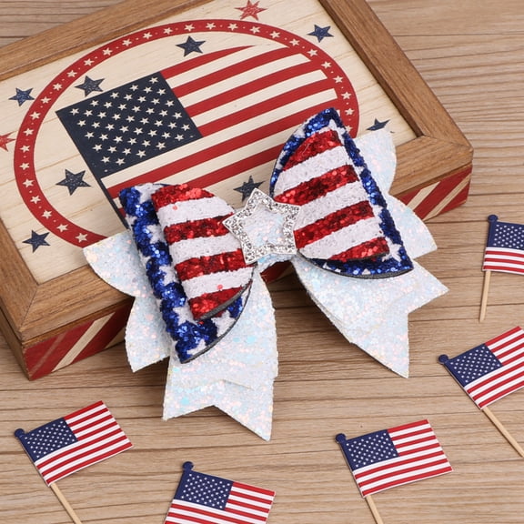 Cififendec 4th of July Patriotic Giltter Bows Decoration, Red White Blue Sequin Memorial Day Decor, Independence Day Party Accessory Gift