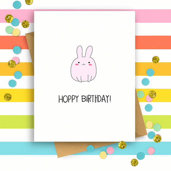 Adorable Bunny Birthday Card – “Hoppy Birthday!” Design – Perfect for Celebrating Birthdays with Friends and Loved Ones – Envelope Included, Blank Inside