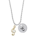 thumbnail image 1 of Delight Jewelry Goldtone Medium Clef with Crystal Silvertone Script Initial Disc - E - Charm Necklace, 20"+3", 1 of 4