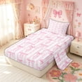 thumbnail image 2 of Meiyoeat Girly Stripe Princess Bow Twin Sheet Sets for Girls Females, Watercolor Polka Dot Bedding, Pink White, 3pcs, 2 of 5