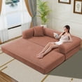 thumbnail image 4 of VFD 3-Seat Convertible Sleeper Sofa Bed with 2 Pillows, Teddy Sofa Corduroy Folding Mattress Couch, No Assembly Required Floor Sofa Lounge Boneless Couch for Living Room Bedroom, Pink, 4 of 9