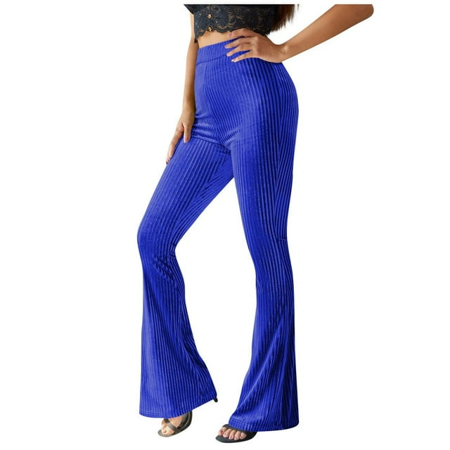 JUNWELL Pantalon Long Évasé Taille Haute en Velours Côtelé pour Femmes, Extensible Décontracté Slim Bootcut