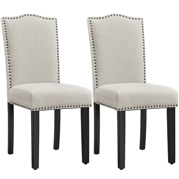 Yaheetech Modern Fabric Upholstered Dining Chairs with Nailhead Trim for Kitchen, Set of 2, Beige