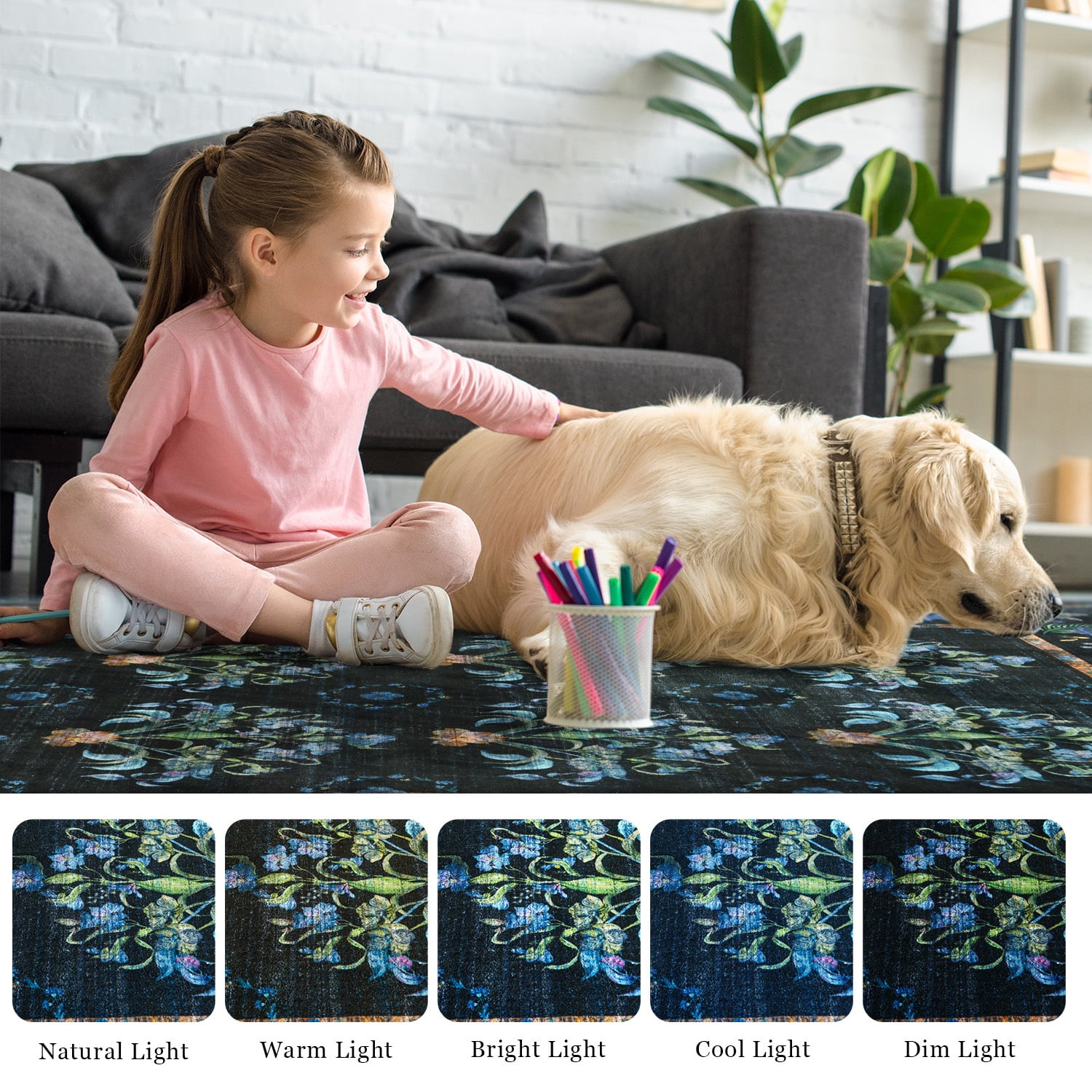 Wondo 6' x 9' Low Pile Area Rugs, Machine Washable Rug for Living Room, Bedroom, Kids' Room & High-Traffic Areas, Black
