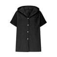 thumbnail image 5 of Comdrip Short Sleeve Hoodie Women, Women's Linen Sun Hoodie Shirts Short Sleeve Button Down V Neck Tops Lightweight Hooded Summer Cover Ups Summer Hoodies for Women Black L, 5 of 7