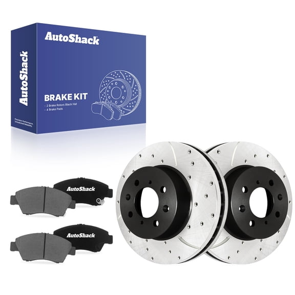 AutoShack Front Vented Drilled & Slotted E-Coated Brake Rotors   Ceramic Pads 6-PC Brake Kit Replacement for 2003-2005 Honda Civic ShadowGuard 10.3" (261.5 mm)
