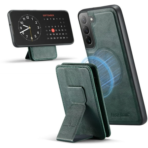 Compatible with Magsafe for Samsung Galaxy S22 Plus Wallet Case Magnetic Card Holder, RFID Blocking 2 in 1 Detachable Back Flip Kickstand Vintage PU Leather Shockproof Case for Women Men, Green