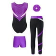 thumbnail image 2 of Hansber Girls Gymnastics Dance Outfits Rhinestone Leotards with Athletic Shorts Leggings And Purple 6, 2 of 7