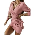 thumbnail image 2 of Gvmfive Women Evening Party Wrap V Neck Bodycon Ruched Cocktail Mini Dress, 2 of 4