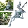 thumbnail image 5 of Sitting Fairy Statue Fountain Pond Ledge Fairy with Wing Garden Statues Home Shelf Patio Figurine Backyard European Weatherproof Sculpture , White, 5 of 10